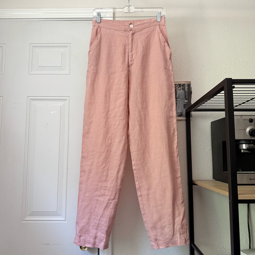 LUSANA‎ light linen blush pink dusty straight leg pants